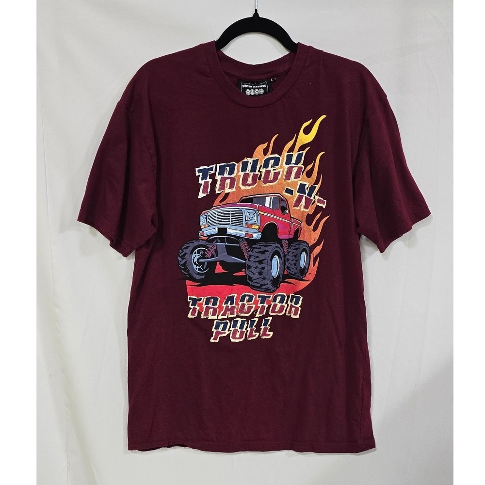 Super‎ Massive Truck-N-Tractor pull graphic tee maroon men L short sleeve shirt